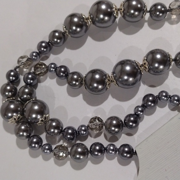Cherish Elegant Silver tone & Grey Beads Long Necklace - Women's Fashion Jewelry - Picture 5 of 7